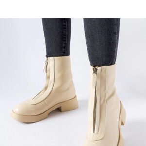 Beżowe ocieplane botki z suwakiem Baldo - Solea