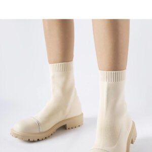 Beżowe skarpetowe botki z cyrkoniami Vail - Solea