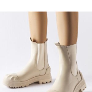 Beżowe ocieplane masywne botki Albanese - Solea