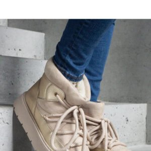 Beżowe śniegowce na platformie ocieplane futerkiem Sapphi - Solea