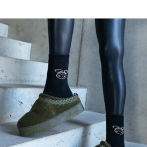 Zielone śniegowce na platformie z niską cholewką i haftowanym wzorem Greene - Solea