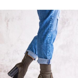 Zielone botki na słupku z eko skóry Asera - Solea