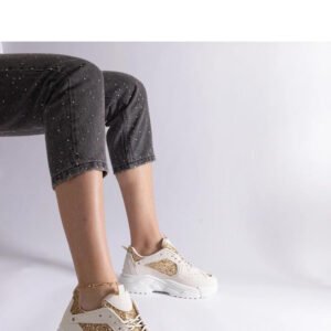 Beżowe sneakersy damskie z brokatowymi wstawkami Caraballo - Solea