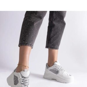 Białe sneakersy damskie z brokatowymi wstawkami Caraballo - Solea