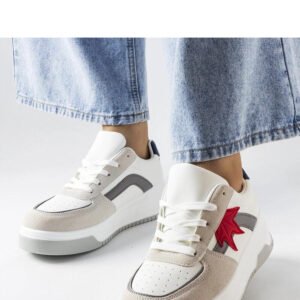 Białe sneakersy z eko zamszową wstawką Kollins - Solea