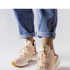 Beżowo-różowe materiałowe sneakersy Begins - Solea