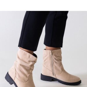 Beżowe marszczone botki z eko-zamszu Hinda - Solea