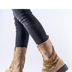 Beżowe ocieplane botki z łańcuszkiem Carroll - Solea