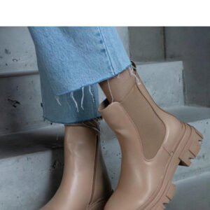 Beżowe botki ocieplane zapinane na zamek eko skóra Amaris - Solea