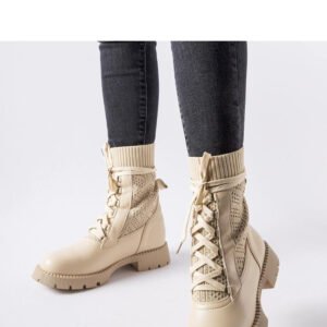 Beżowe ażurowe skarpetowe botki Portico - Solea