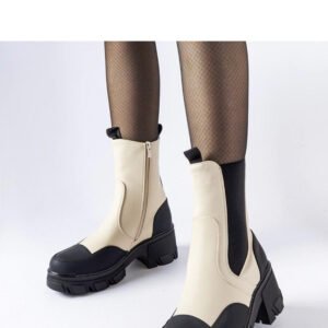 Beżowo-czarne wsuwane masywne botki Mafalda - Solea