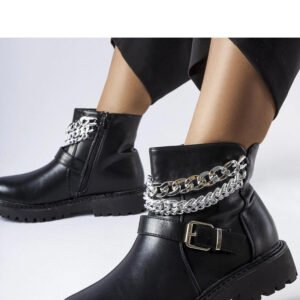 Czarne botki z ozdobnymi łańcuchami Mezzavia - Solea