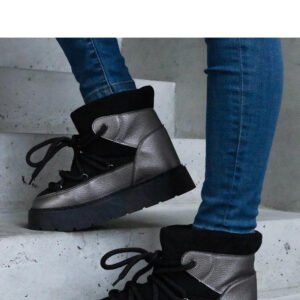 Czarne śniegowce na platformie ocieplane futerkiem Sapphi - Solea