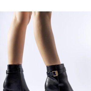 Czarne ocieplane klasyczne botki na słupku z zamszu Caio - Solea