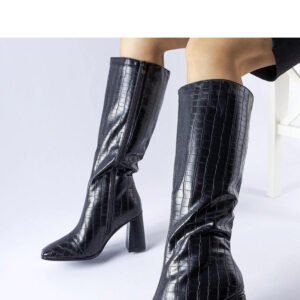 Czarne ocieplane kozaki na słupku Ferruccio - Solea