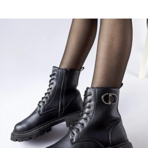 Czarne ocieplane trapery z cyrkoniami Broberg - Solea