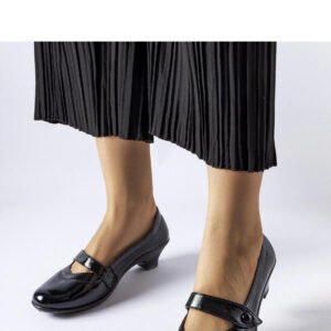 Czarne czółenka na niskim słupku Simi - Solea