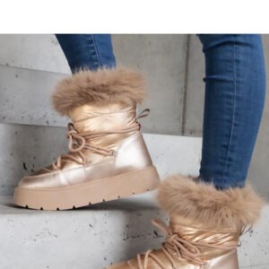 Beżowe ocieplane śniegowce z futerkiem Arilla - Solea