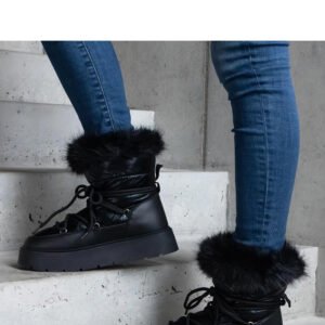 Czarne ocieplane śniegowce z futerkiem Arilla - Solea