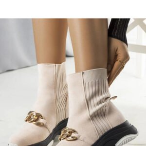 Beżowe ocieplane botki z łańcuchem Ulster - Solea