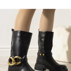 Czarne ocieplane botki z łańcuchem Harrison - Solea