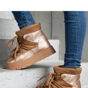 Brązowe śniegowce na platformie ocieplane futerkiem Sapphi - Solea