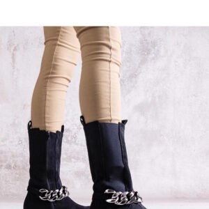 Czarne botki damskie zdobione łańcuchem Yasarna - Solea