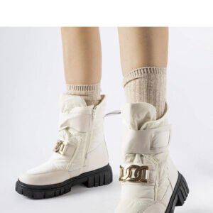 Beżowe śniegowce  z ozdobną klamerką Athos - Solea