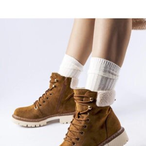 Brązowe ocieplane damskie zimowe buty Bassano - Solea