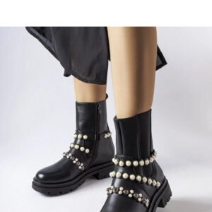 Czarne botki zdobione perełkami Callicratide - Solea