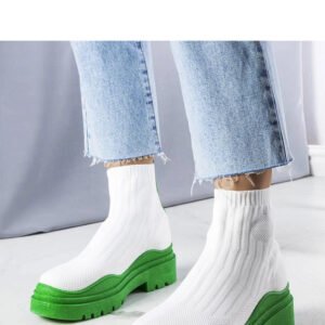 Białe skarpetkowe botki z zieloną podeszwą Cali - Solea