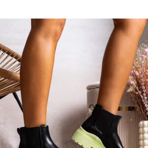 Czarne botki na zielonej platformie Gaffney - Solea