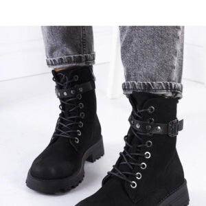 Czarne botki damskie sznurowane Narnclaedra - Solea