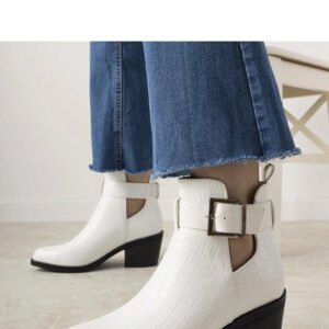 Białe botki na słupku z wycięciami Moderniso - Solea