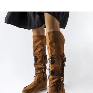 Brązowe kozaki na koturnie Cascia - Solea