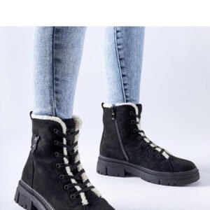 Czarne botki ocieplane z eko-zamszu Pompei - Solea