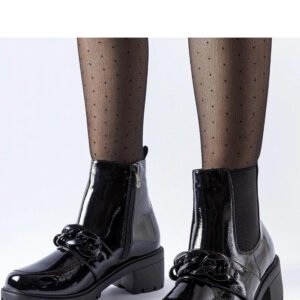 Czarne lakierowa ocieplane botki z klamerka Leo - Solea