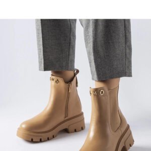 Beżowe ocieplane ozdobne botki Federica - Solea