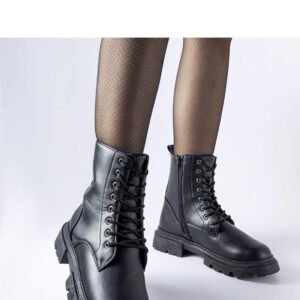 Czarne botki ocieplane trapery damskie Hansine - Solea