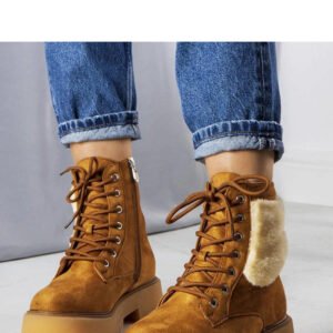 Brązowe ocieplane botki z futerkiem Bernar - Solea