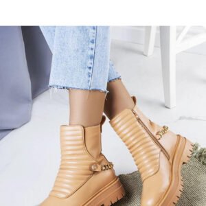 Beżowe ocieplane botki z łańcuchem Pareda - Solea