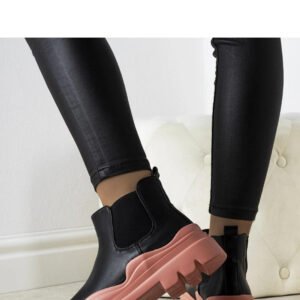 Czarne botki na różowej platformie Tausel - Solea