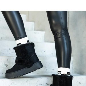 Czarne ekozamszowe śniegowce na platformie zdobione futrem Peters - Solea