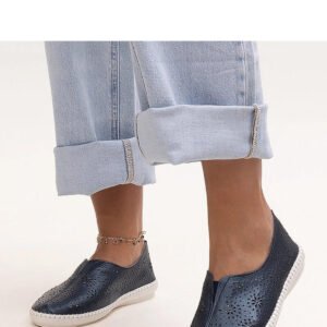 Granatowe skórzane ażurowe półbuty Bernice - Solea