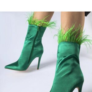 Zielone botki ozdobione piórkami Selvena - Solea