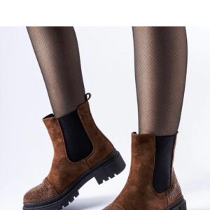 Brązowe botki z cyrkoniami eko-zamsz Grinzane - Solea