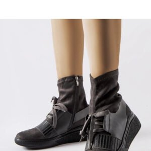 Szare skarpetkowe botki na koturnie Spoleto - Solea