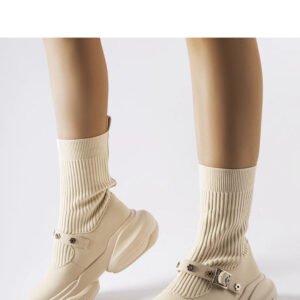 Kremowe botki ze skarpetkową cholewką Ivana - Solea