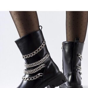 Czarne botki z ozdobnymi łańcuchami Bacco - Solea