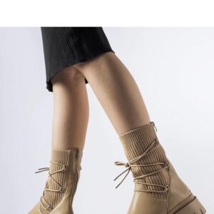 Beżowe skarpetowe botki z wiązaniem Eliot - Solea